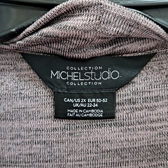 Michel Studio Long Cardigan Mauve Purple Black Heathered Mix Silky Women's 2X - Picture 9 of 10